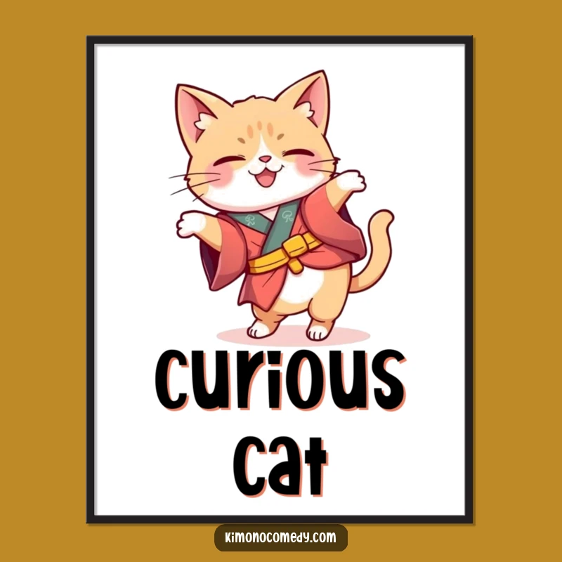 Funny Kawaii Kimono Cat Curious Digital Art - Instant Download