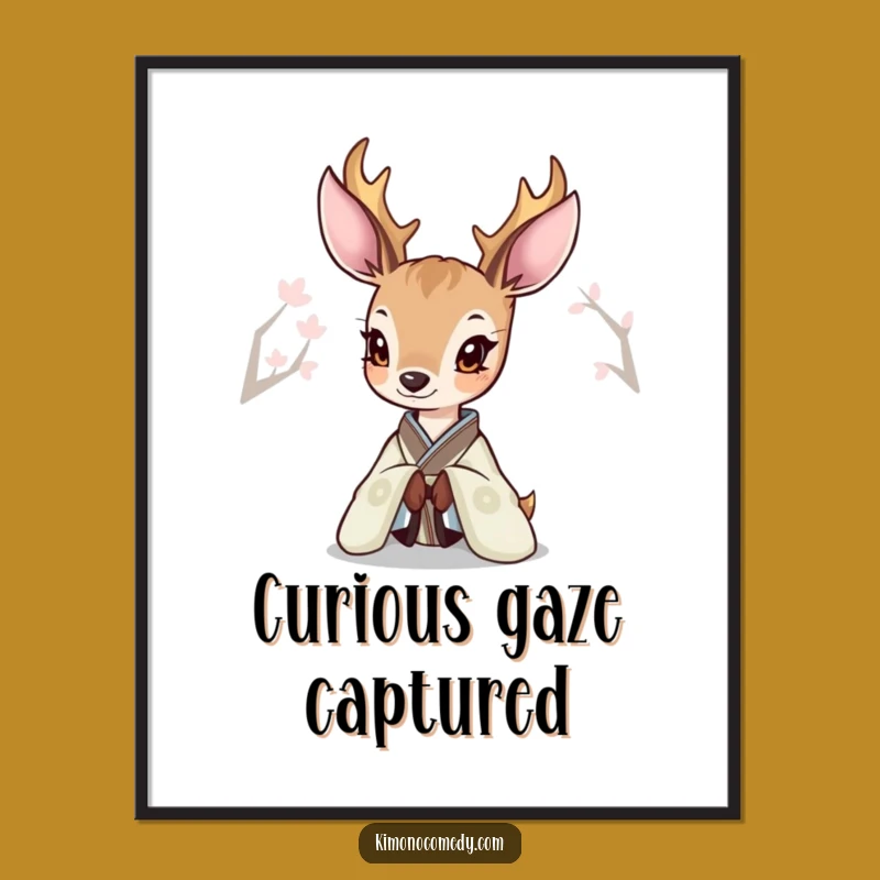 Funny Deer Kimono Digital Print: Instant Download Elegant Curious Art