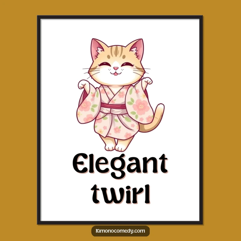 Funny Cat Kimono Digital Print, Graceful Twirling Art, Instant Gift