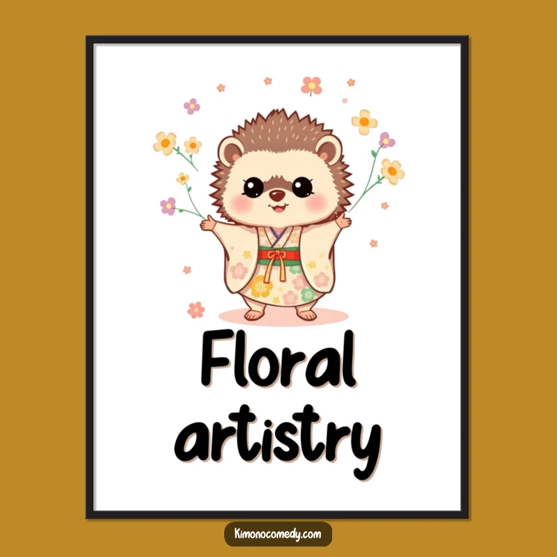 Funny Hedgehog Kimono Digital Print: Instant Download Festive Floral Juggling Art