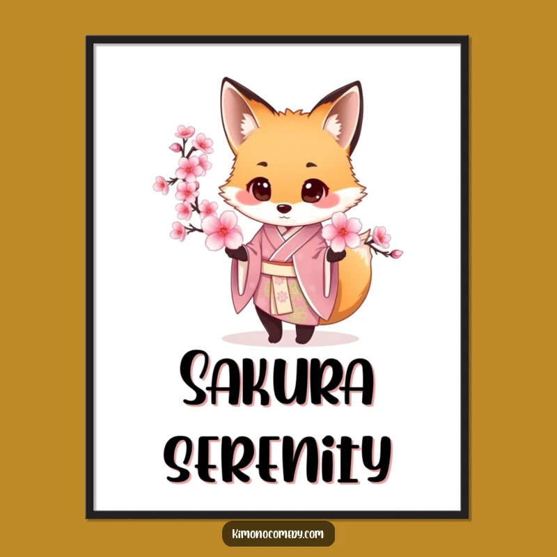 Funny Fox Kimono Digital Print: Instant Download Elegant Blossom Art