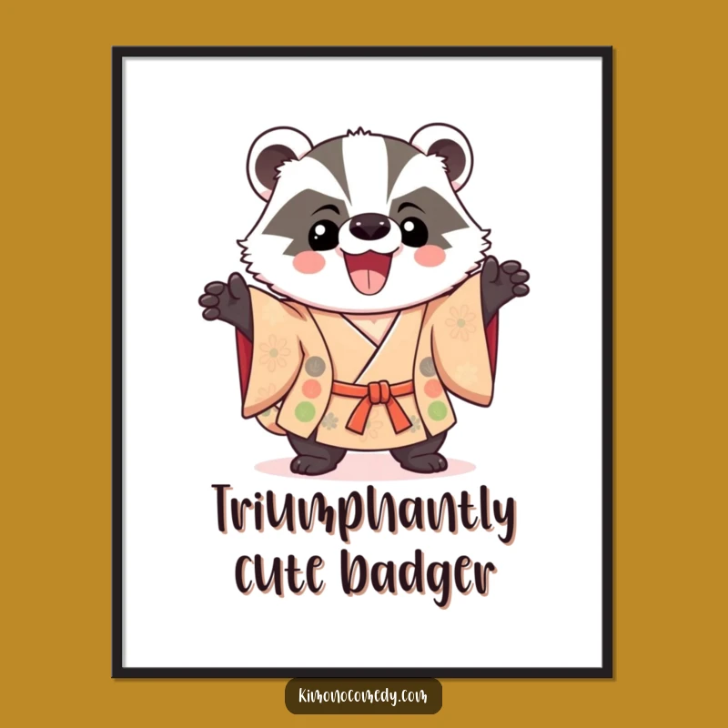 Funny Kawaii Badger Digital Art: Triumphant Pose Printable for Decor