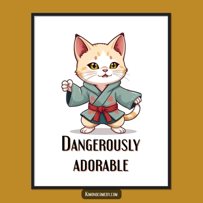 Funny Kawaii Cat Digital Art: Ninja Kimono Action, Perfect Instant Gift!