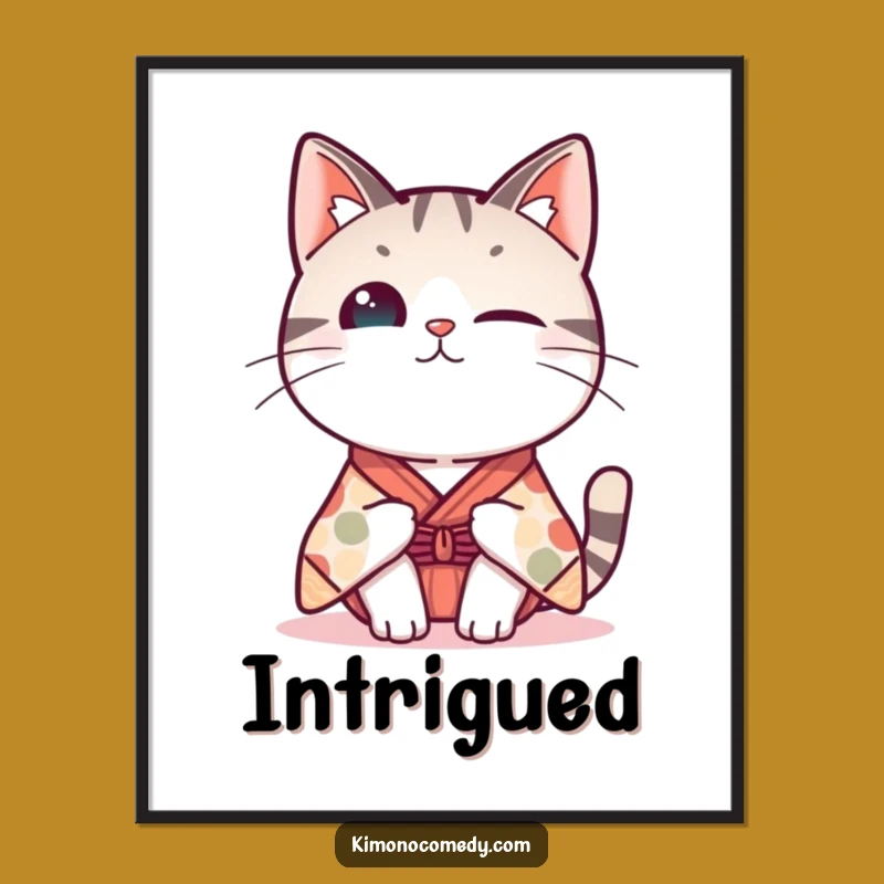 Funny Kawaii Cat Kimono Digital Print: Curious Art, Instant Funny Wall Art Gift!