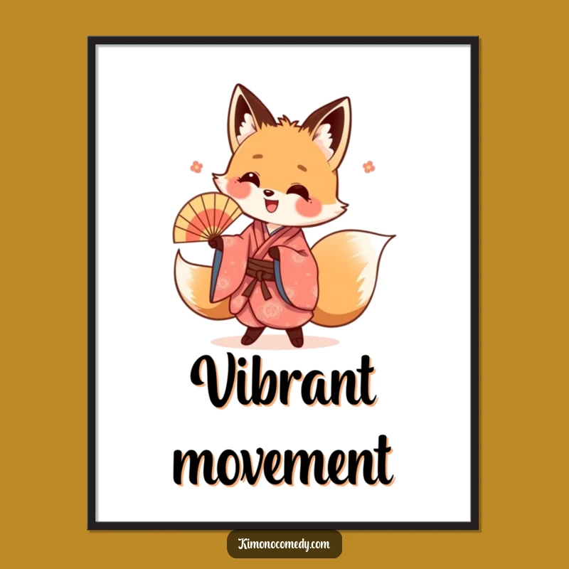 Funny Kawaii Fox Kimono Digital Art: Energetic Printable for Vibrant Decor