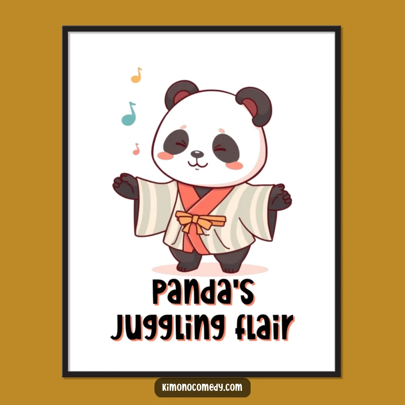 Funny Kawaii Panda Kimono Digital Art: Juggling Scene, Instant Decor, Humorous Art
