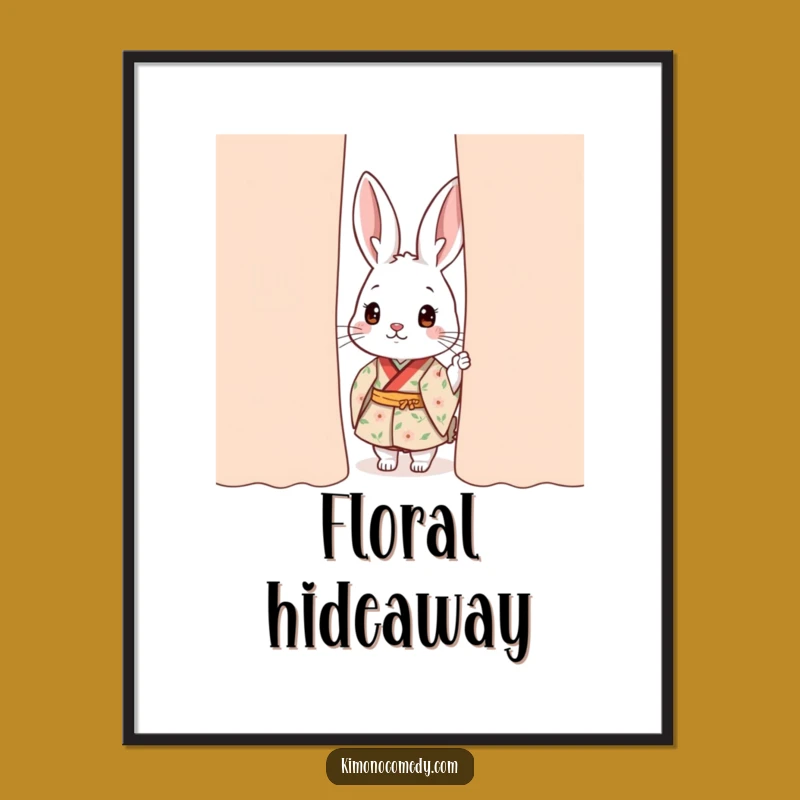 Funny Kawaii Rabbit Kimono Digital Art: Curious Printable for Whimsical Decor