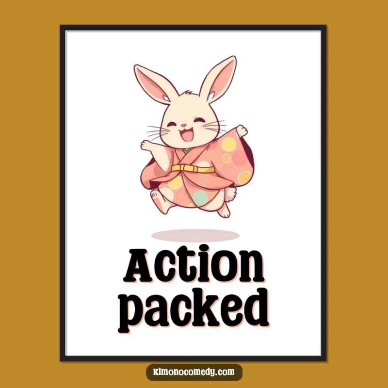 Funny Rabbit Kimono Digital Print, Playful Hare Wall Art, Instant Gift