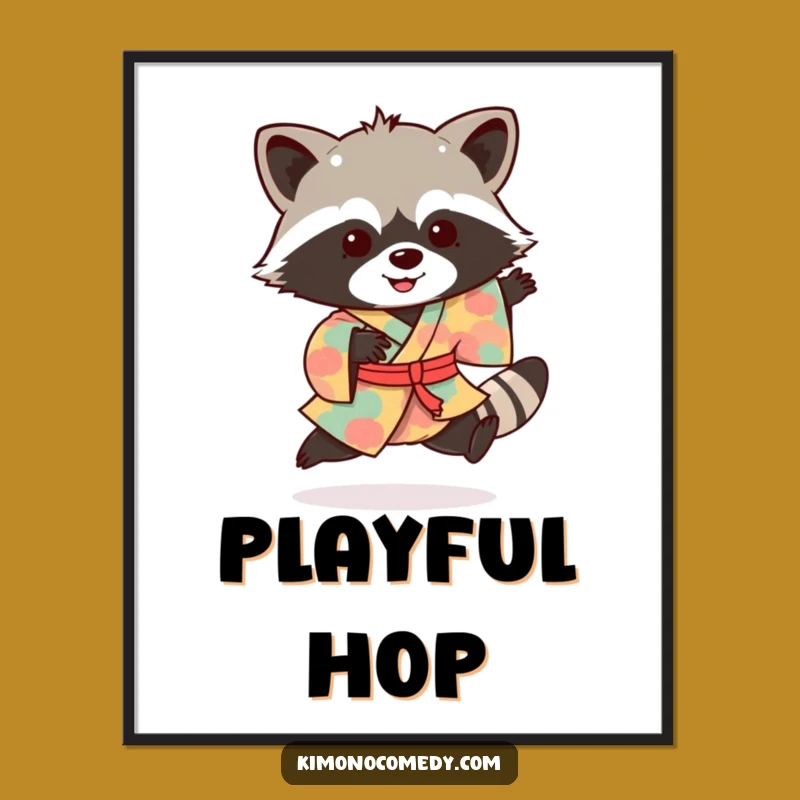 Funny Raccoon Kimono Hop Digital Art: Bandit Wall Decor, Awesome Funny Gift