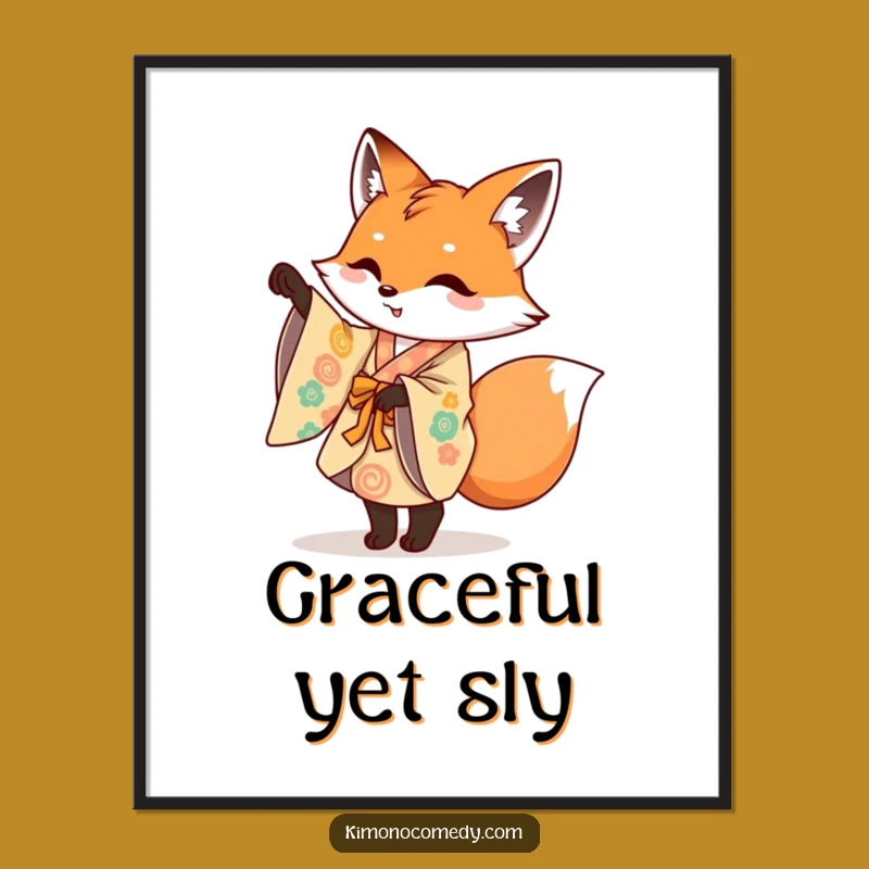 Funny Fox Kimono Digital Art: Mischievous Fox Pirouette, Instant Artistic Decor