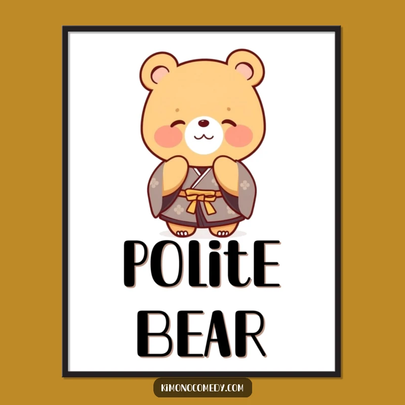 Funny Bear Kimono Digital Print, Polite Bow Art, Instant Gift