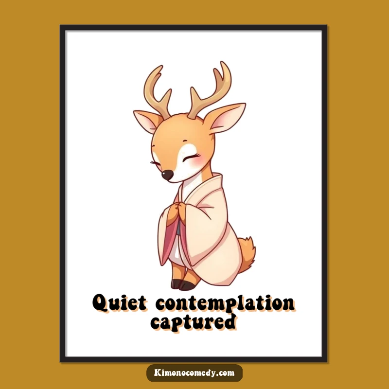 Funny Deer Kimono Bow Digital Print: Serene Wall Art, Instant Download
