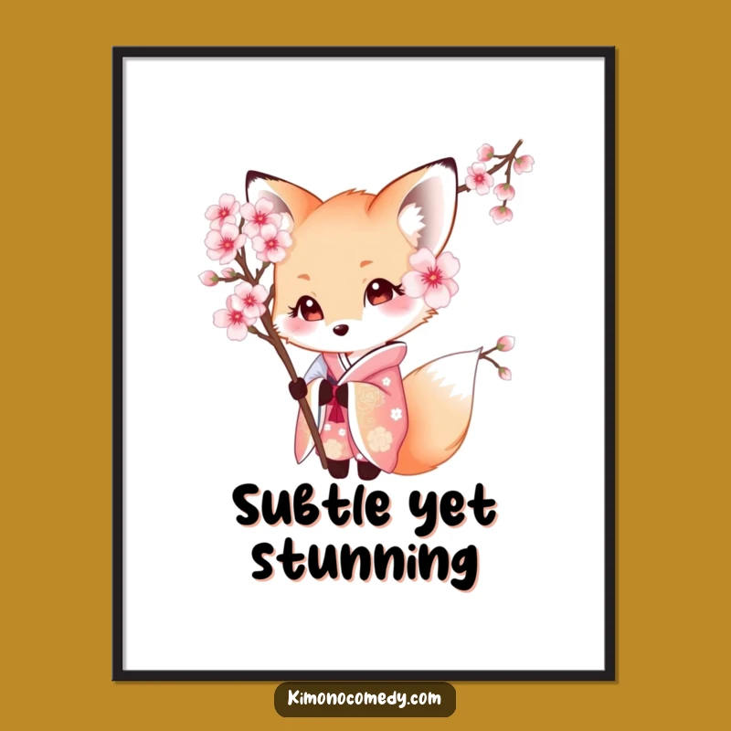 Funny Kawaii Fox Digital Art: Delicate Kimono Beauty, Perfect Instant Gift!
