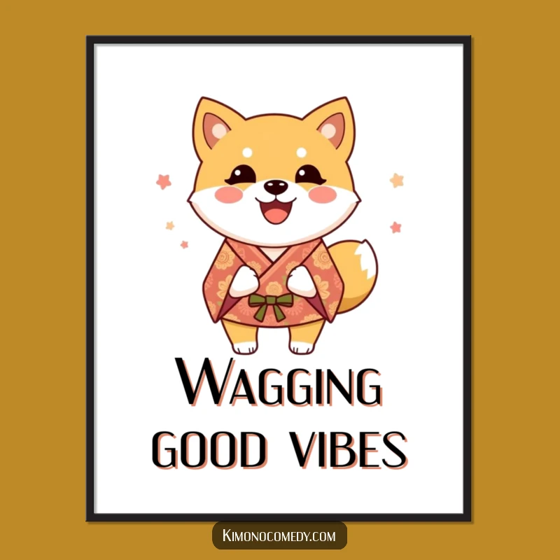 Funny Shiba Inu Kimono Digital Art: Happy Dog Decor, Instant Joyful Print Gift