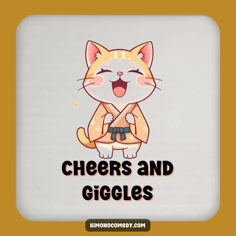 Funny Kawaii Cat Kimono Coaster: Laugh Protection, Quirky Funny Gift!