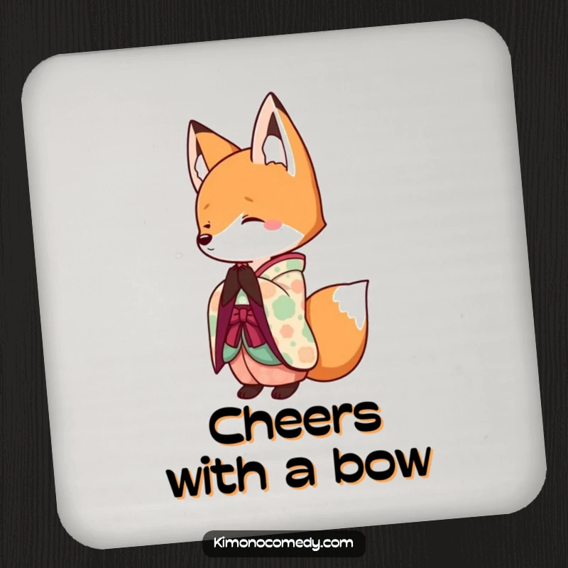 Funny Kawaii Fox Coasters: A set of coasters featuring a polite fox in a kimono, protecting surfaces with charm.