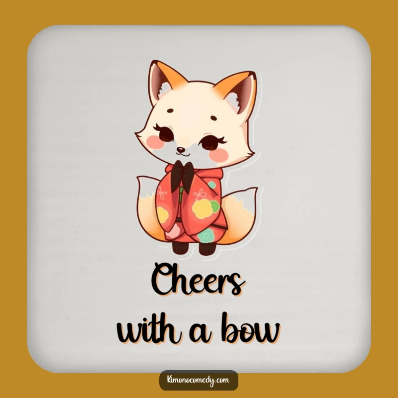 Funny Kawaii Fox Kimono Bow Coaster - Protect Surfaces with Style - Funny Gift
