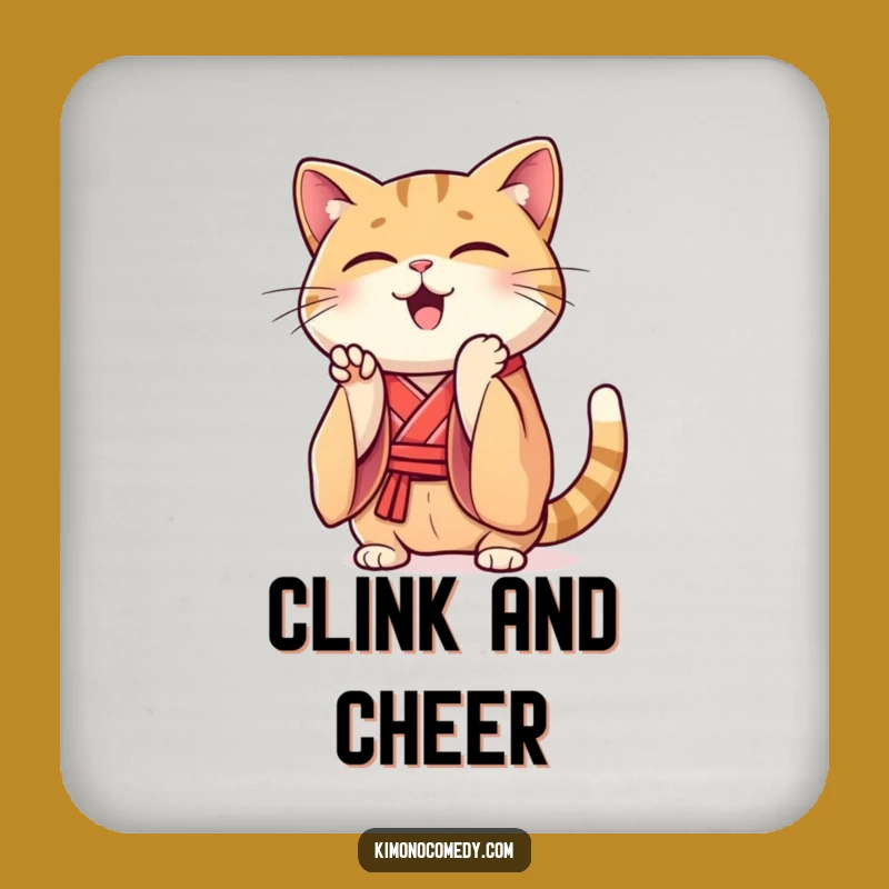 Funny Kawaii Cat Kimono Coaster: Paw Clap Protection, Quirky Funny Gift!