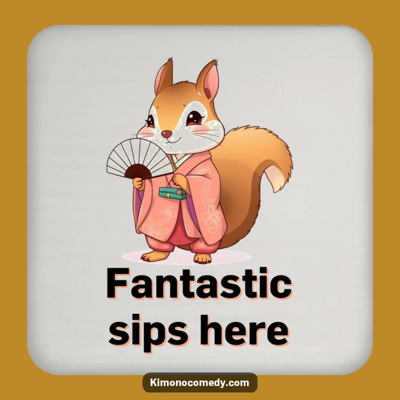 Funny Squirrel Kimono Coaster Set: Protect Surfaces with Cute Animal-Themed Decor