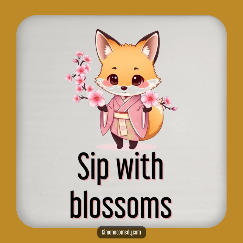 Funny Fox Kimono Coasters: Elegant Protection for Surfaces with Blossom Art