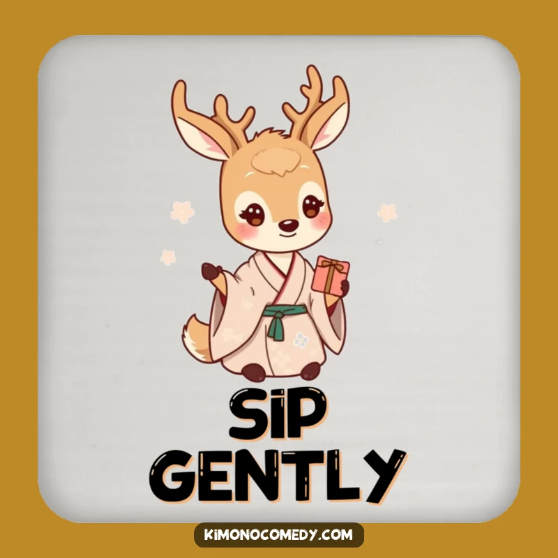 Funny Gentle Deer Kimono Coaster: Creature Bar Accessory, Cool Funny Gift