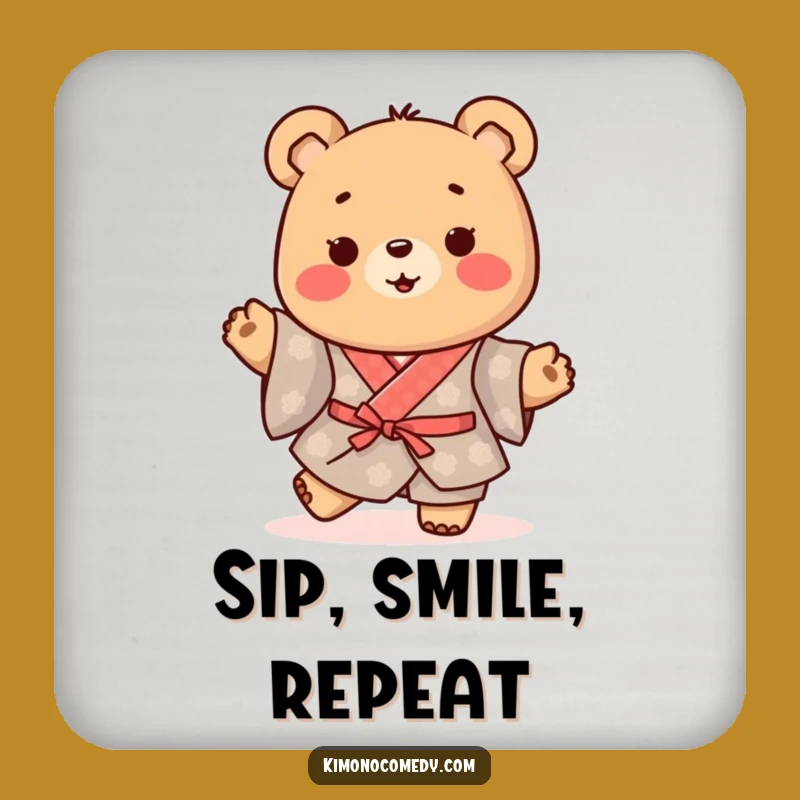 Funny Kawaii Bear Drink Coaster: Happy Kimono Protection, Perfect Party Gift!