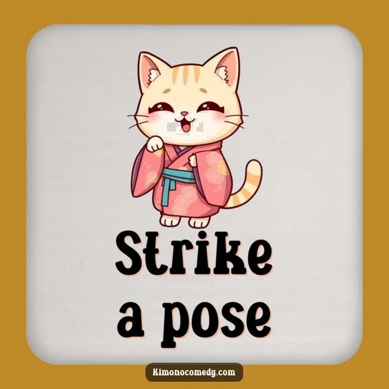 Funny Kawaii Cat Kimono Coaster: Pawsome Pose Protection, Quirky Funny Gift!