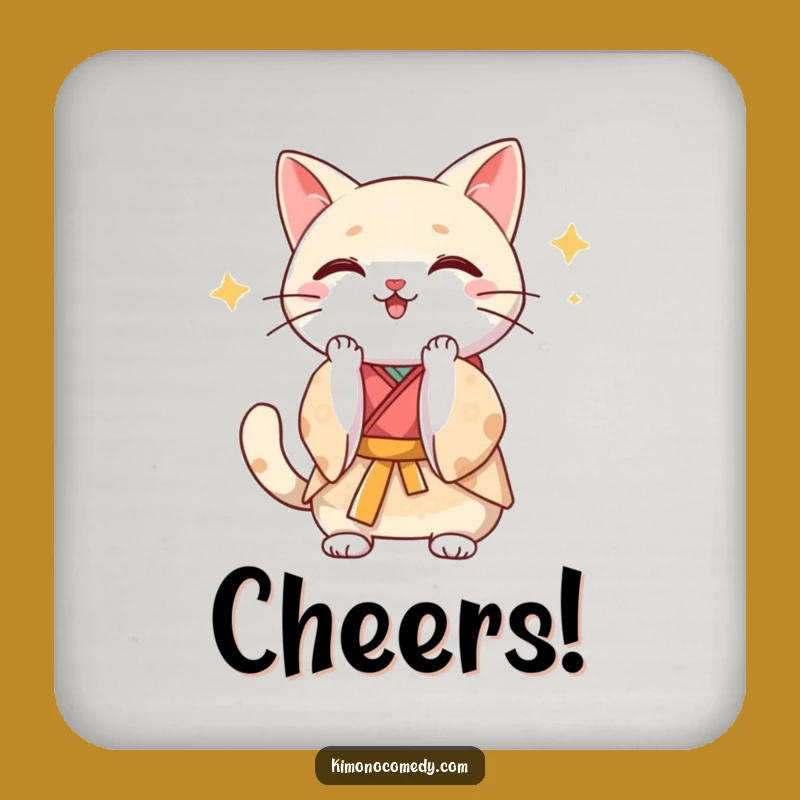 Funny Kawaii Kimono Cat Clap Coaster - Humorous Drink Protection