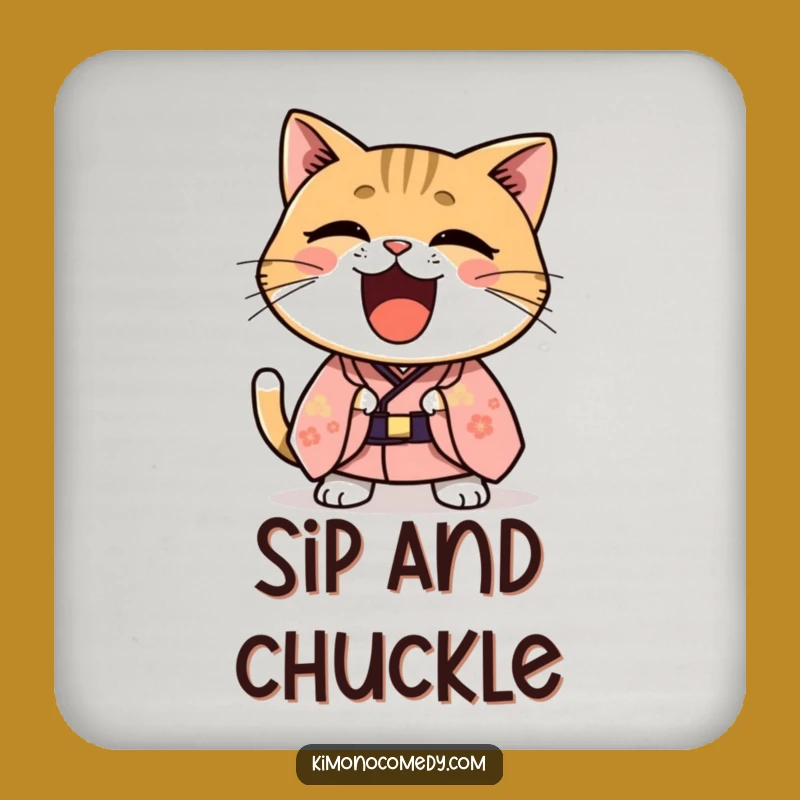Funny Kawaii Kimono Cat Laugh Coaster - Humorous Drink Protector