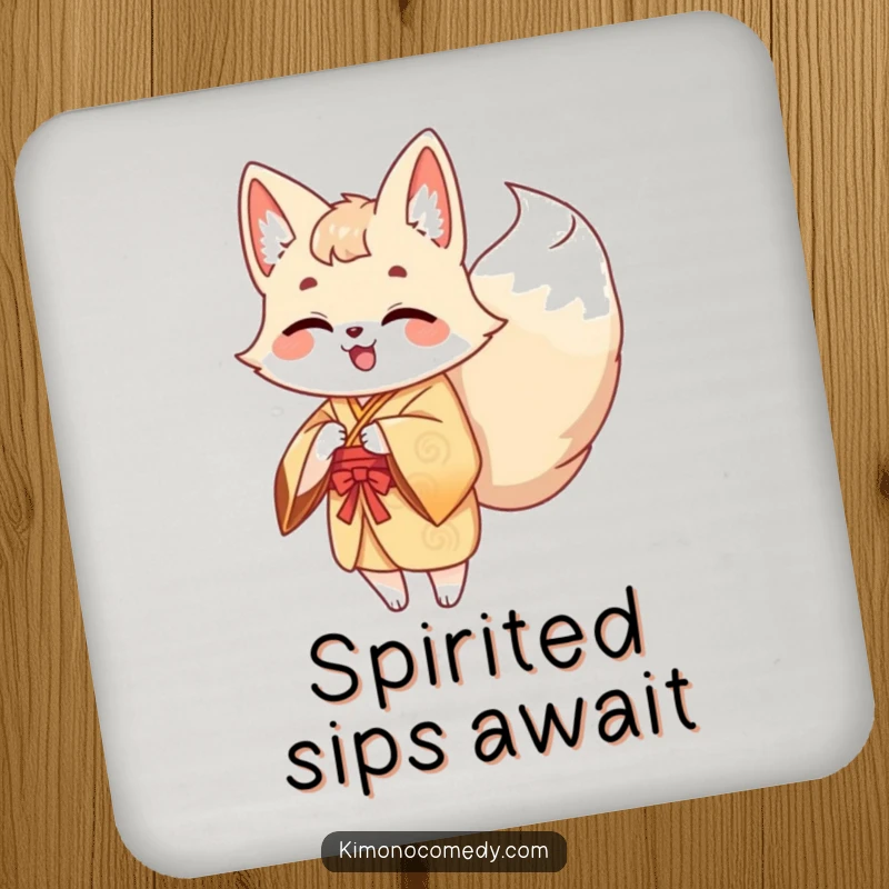 Funny Kawaii Kitsune Coaster: A giggling fox with wagging tails adds a touch of humor to protect your table.