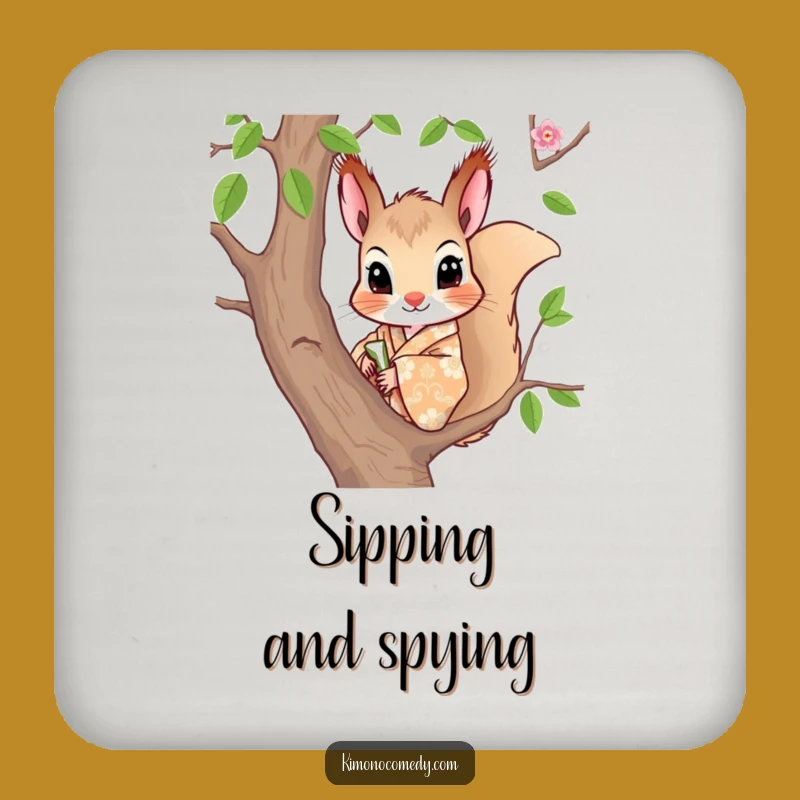 Funny Squirrel Kimono Coaster: Protect Surfaces with Curious Style!