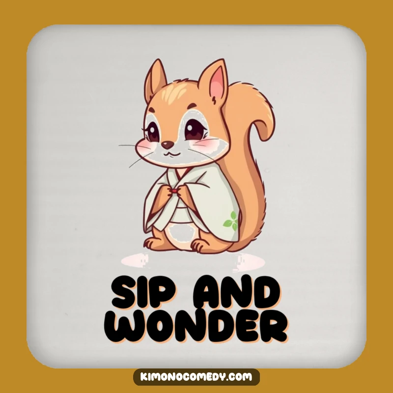 Funny Squirrel Kimono Drink Coaster: Protect Surfaces with Curious Charm and Humor