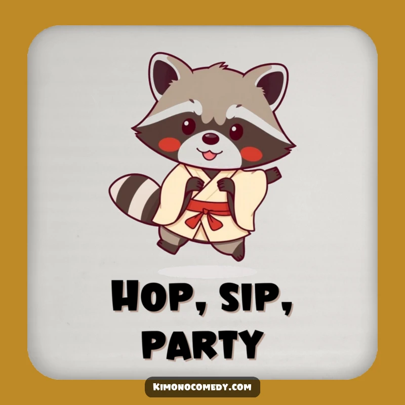 Funny Kawaii Raccoon Kimono Coaster Set: Playful Protection with Anime Flair