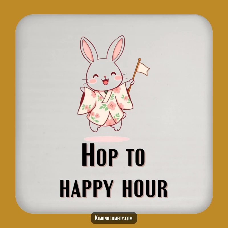 Funny Rabbit Floral Kimono Coaster: Protect Surfaces with Festive Humor