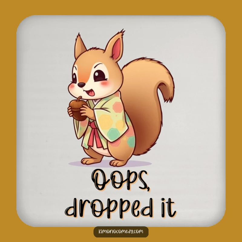 Kawaii Squirrel Startled Coaster: Funny Acorn Drop Gift