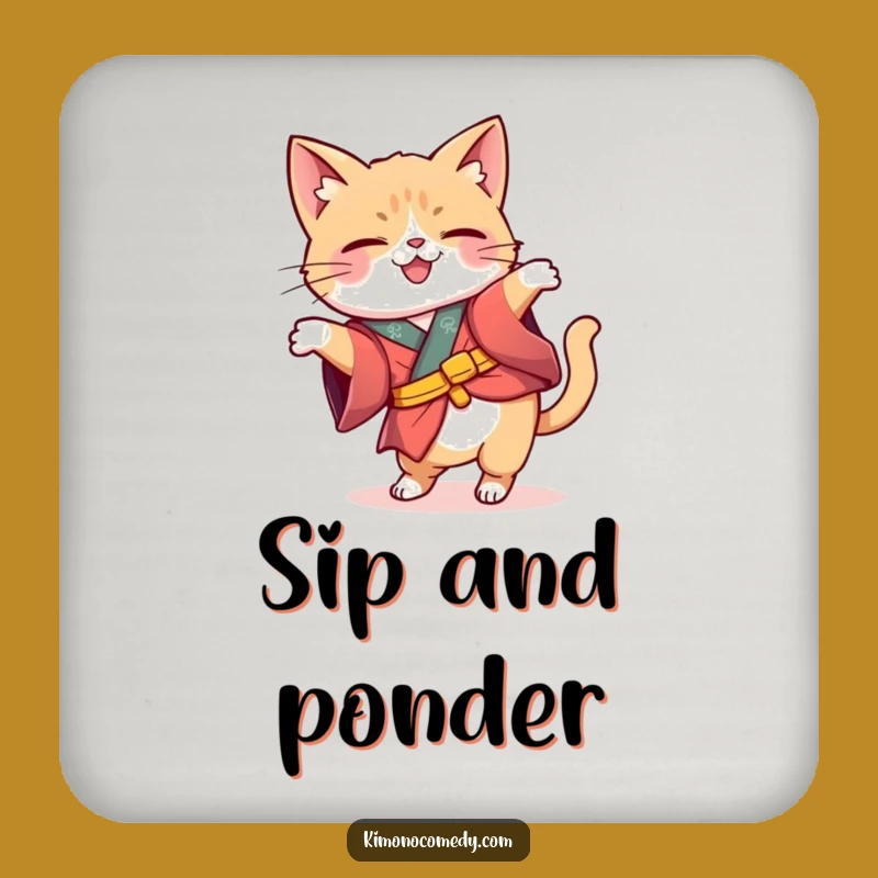Funny Kawaii Kimono Cat Curious Coaster - Humorous Drink Protection