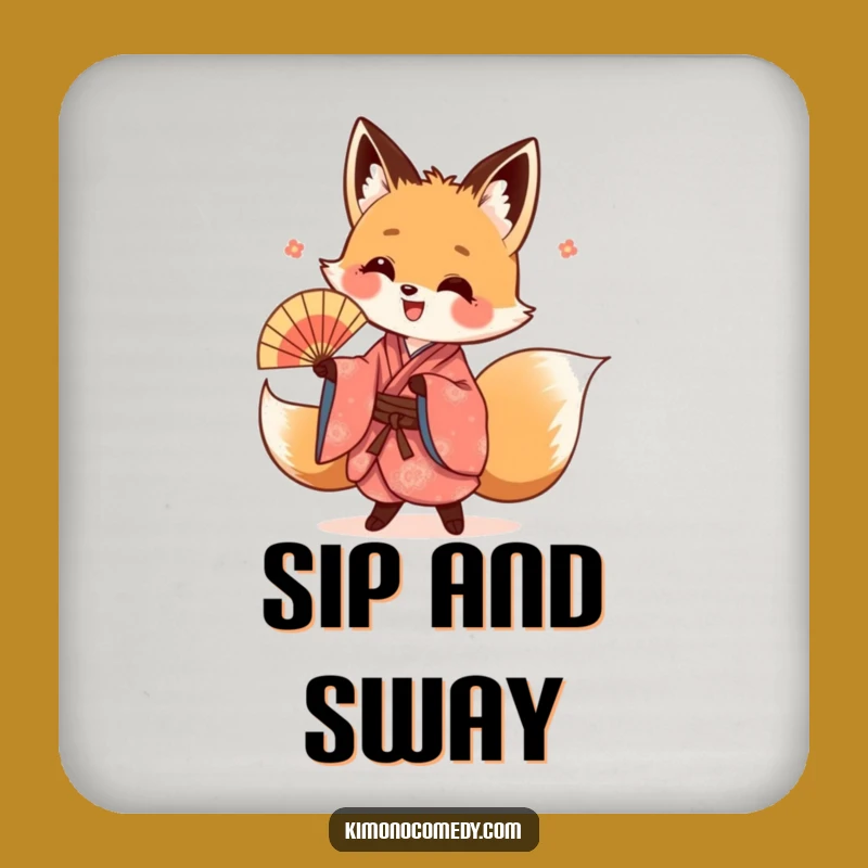 Funny Kawaii Fox Kimono Coaster: Artistic Protection with Cute Charm, Perfect Funny Gift