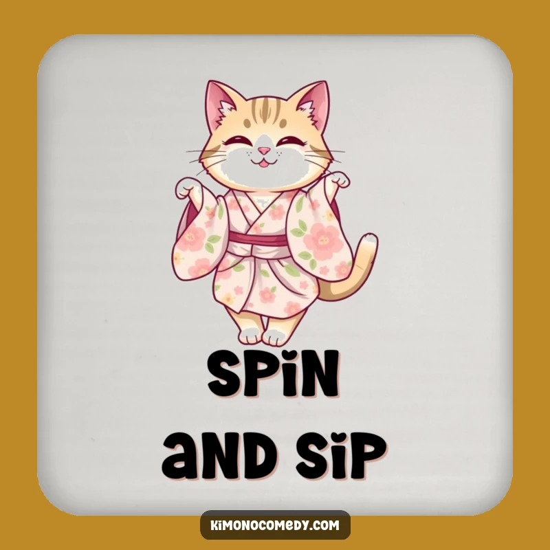 Funny Cat Kimono Coaster, Graceful Feline Drink Mat, Whimsical Gift