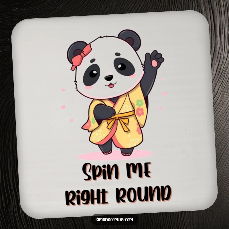 Funny Coasters: A panda in a colorful kimono spins happily, protecting your surfaces with a dose of playful art and humor.