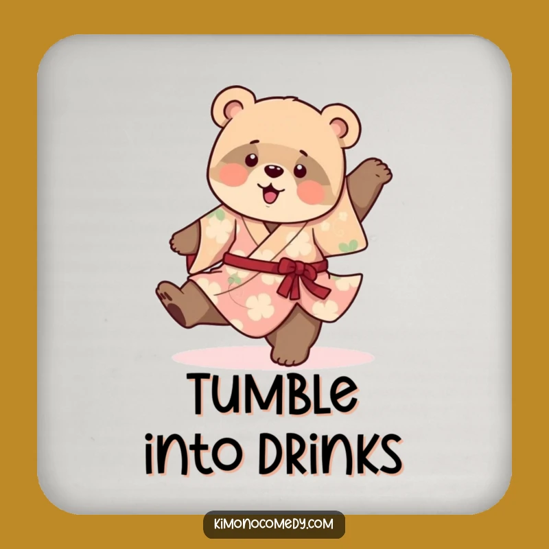 Funny Bear Cub Kimono Coaster: Playful Decor, Perfect Gift for Tables
