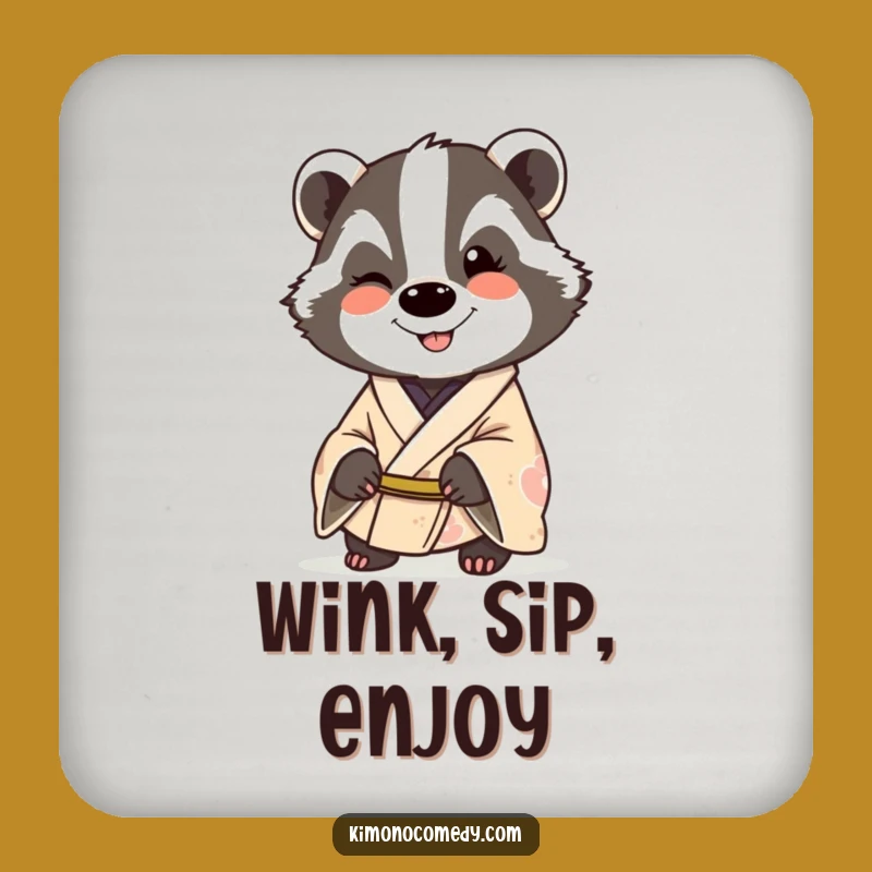 Funny Badger Kimono Drink Coaster: Protect Surfaces with Cheeky Charm and Humor
