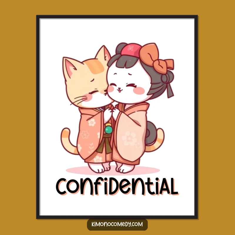 Funny Kawaii Kimono Cat Secret Art Print - Humorous Wall Decor Gift