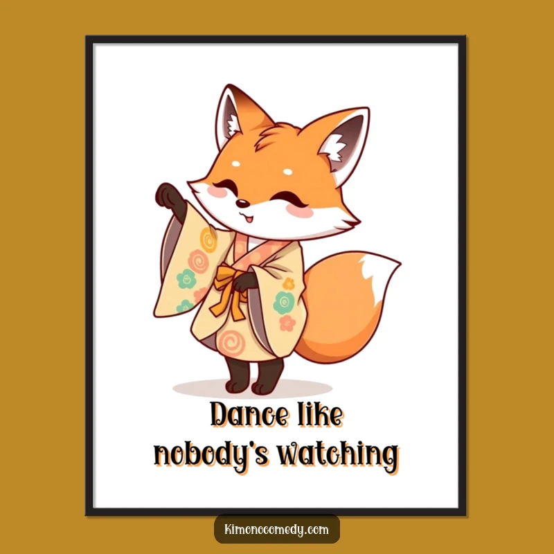 Funny Fox Kimono Poster: Mischievous Fox Pirouette, Whimsical Wall Art Gift