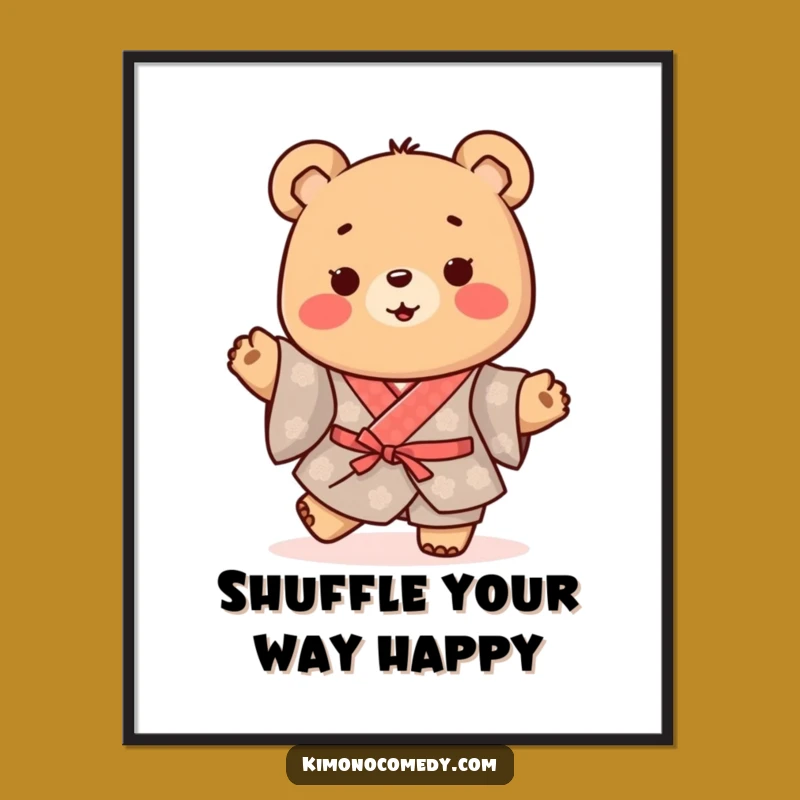 Funny Kawaii Bear Poster: Happy Kimono Dance, Perfect Wall Decor Gift!