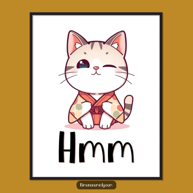 Funny Kawaii Cat Kimono Poster: Curious Head Tilt, Whimsical Gift!