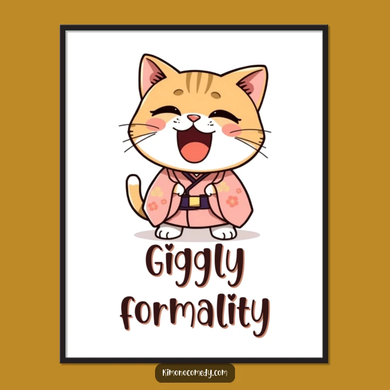 Funny Kawaii Kimono Cat Laugh Art Print - Humorous Wall Decor