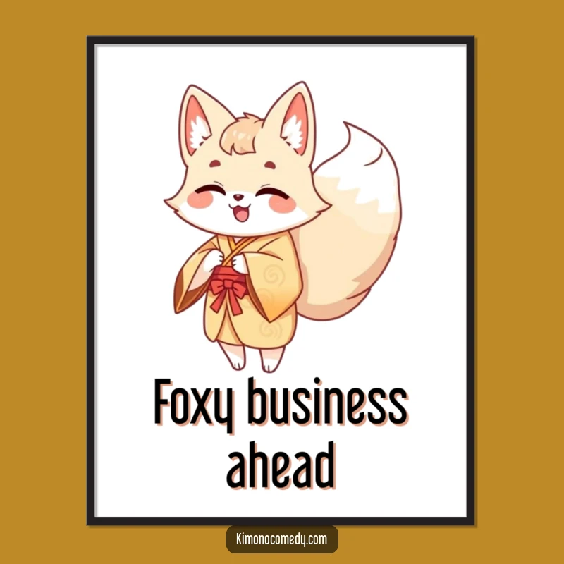 Funny Kawaii Kitsune Poster - Giggling Multi-Tailed Fox Art Print for Walls