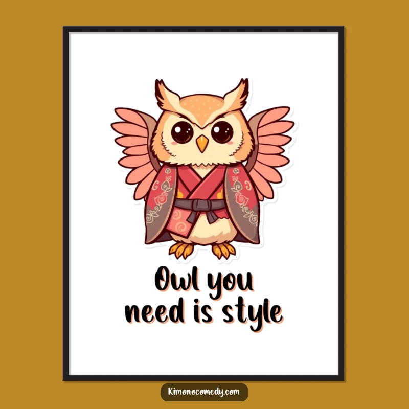 Funny Kawaii Owl Kimono Poster - Regal & Comically Proud Art