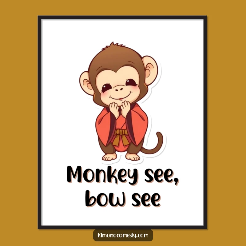 Funny Monkey Kimono Bow Poster: Polite Wall Art for a Touch of Humor