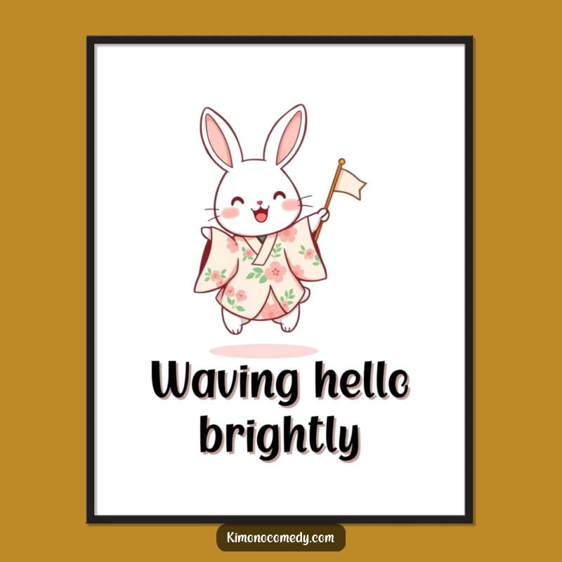 Funny Rabbit Floral Kimono Poster: Joyful Wall Art for Festive Decor